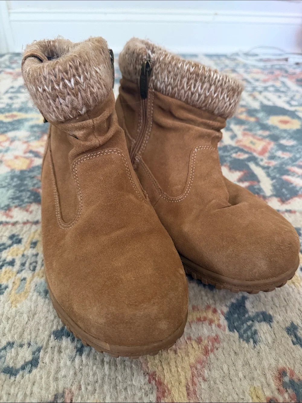 Khombu Tan Suede Winter Boot with Knit Cuff